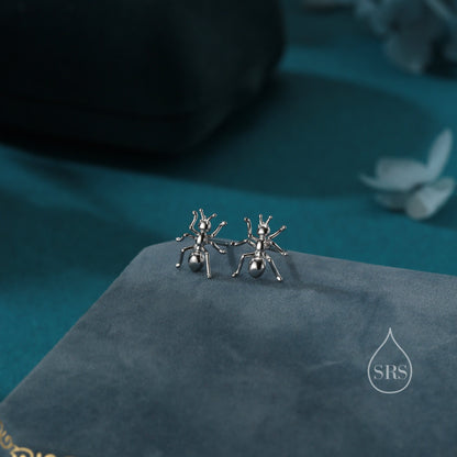 Ant Stud Earrings in Sterling Silver, Silver or Gold or Rose Gold, Ant Insect Animal Earrings, Nature Inspired