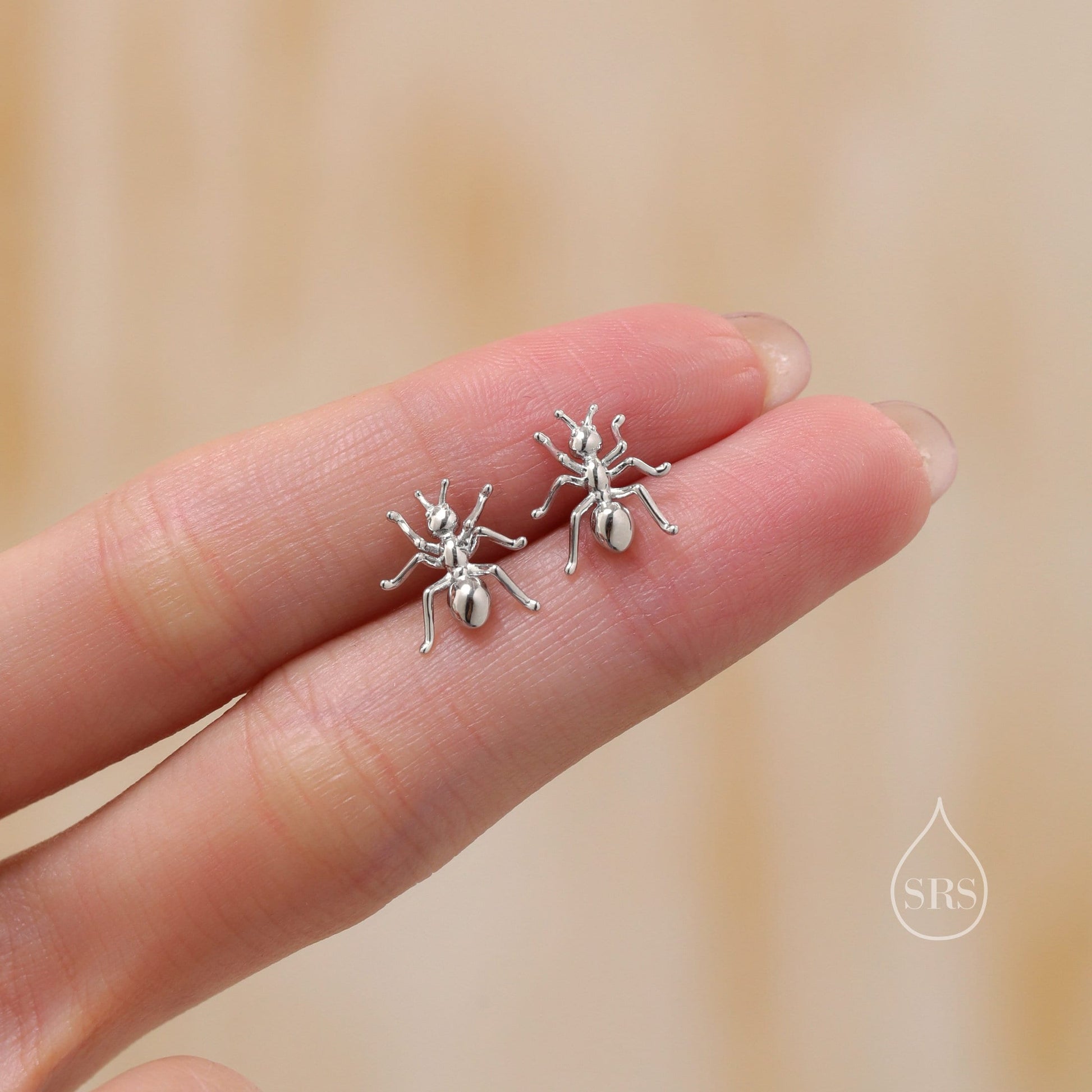 Ant Stud Earrings in Sterling Silver, Silver or Gold or Rose Gold, Ant Insect Animal Earrings, Nature Inspired