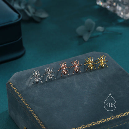 Ant Stud Earrings in Sterling Silver, Silver or Gold or Rose Gold, Ant Insect Animal Earrings, Nature Inspired