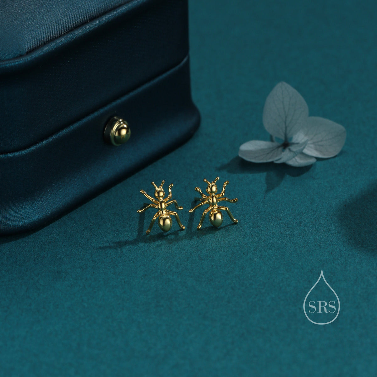 Ant Stud Earrings in Sterling Silver, Silver or Gold or Rose Gold, Ant Insect Animal Earrings, Nature Inspired