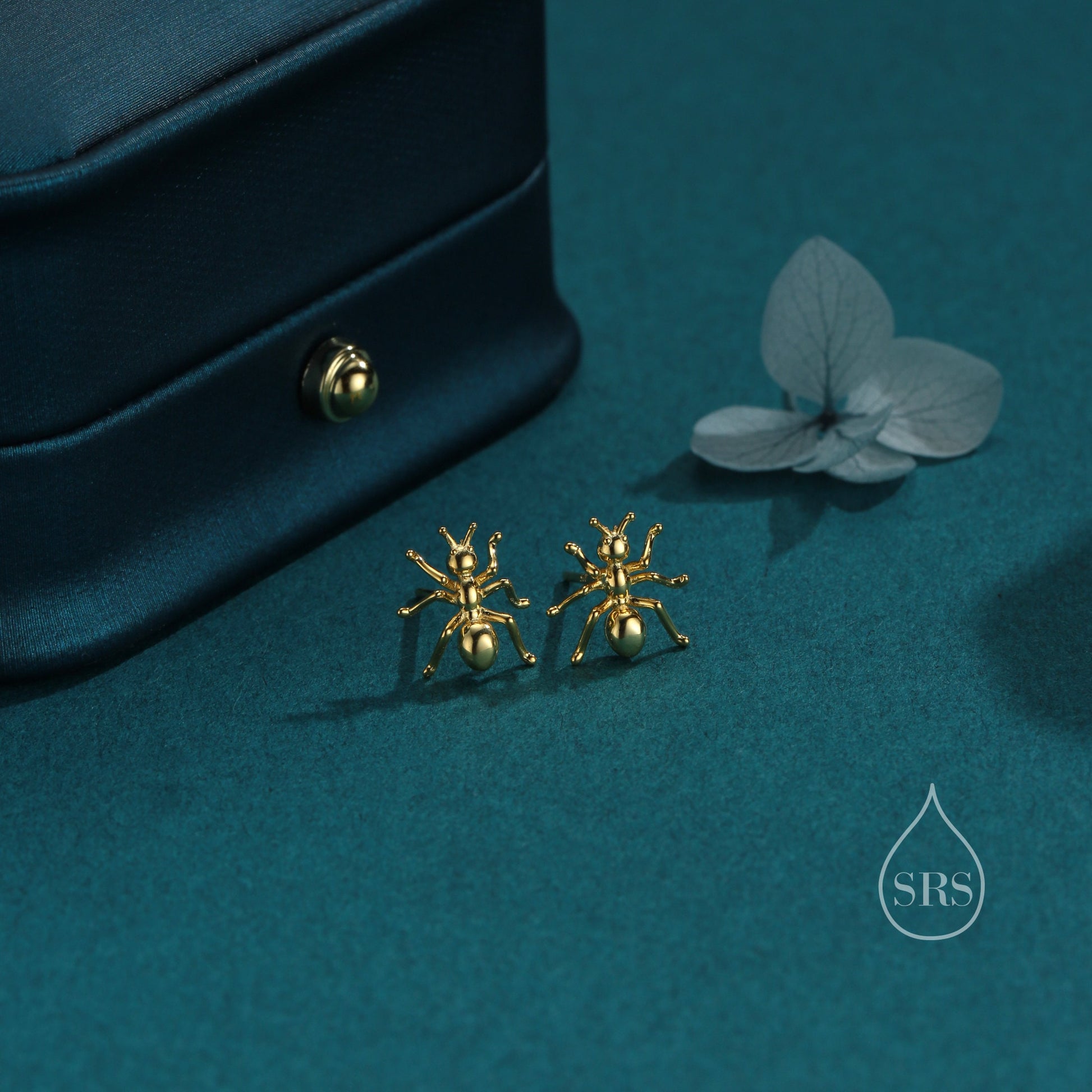 Ant Stud Earrings in Sterling Silver, Silver or Gold or Rose Gold, Ant Insect Animal Earrings, Nature Inspired