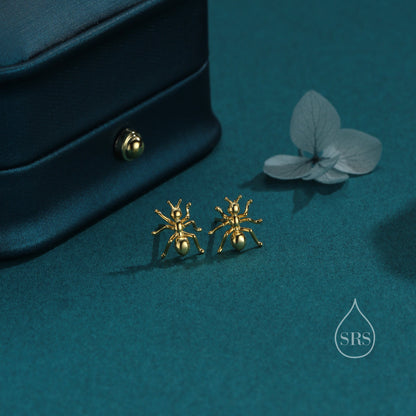 Ant Stud Earrings in Sterling Silver, Silver or Gold or Rose Gold, Ant Insect Animal Earrings, Nature Inspired