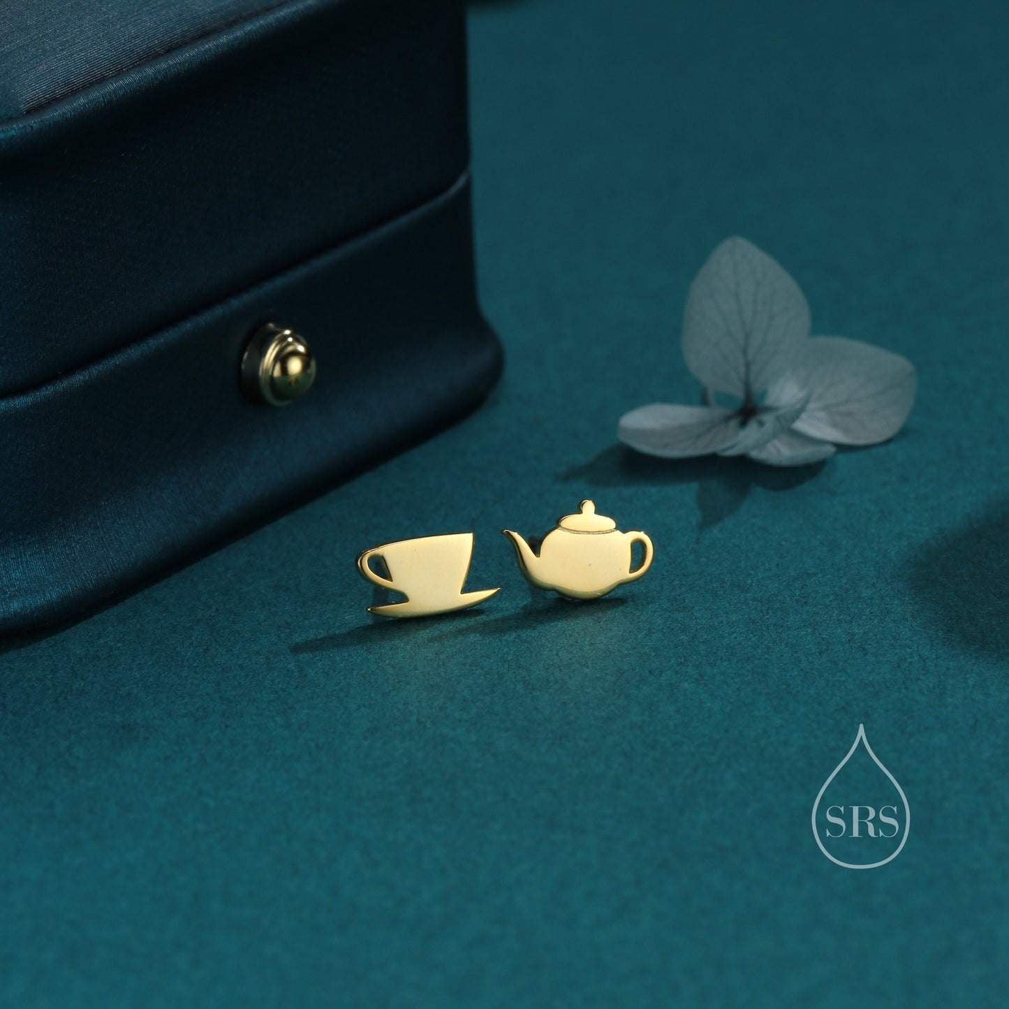 Mismatched Teapot and Tea Stud Earrings in Sterling Silver, Silver or Gold or Rose Gold, Asymmetric Teacup Earrings,