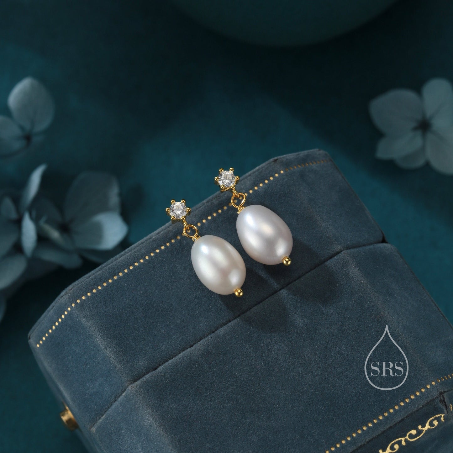 Genuine Freshwater Pearl and CZ Drop Earrings in Sterling Silver, Silver or Gold, Delicate Keshi Pearl Earrings, Genuine Pearl