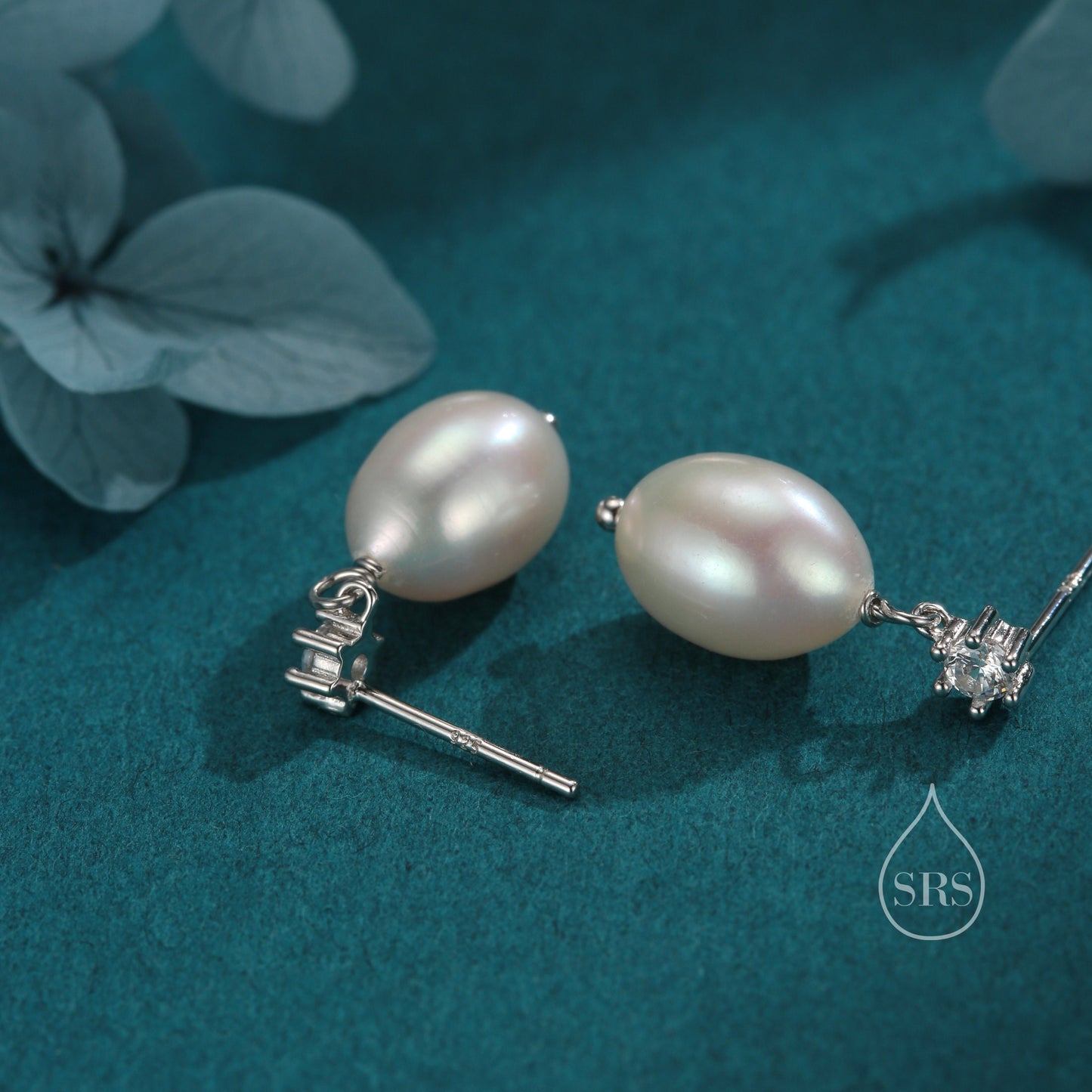 Genuine Freshwater Pearl and CZ Drop Earrings in Sterling Silver, Silver or Gold, Delicate Keshi Pearl Earrings, Genuine Pearl