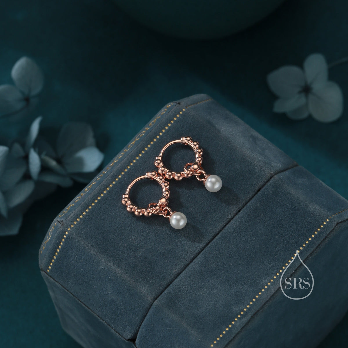 Tiny Mother of Pearl Pebble Huggie Hoop Earrings in Sterling Silver, Simple Pearl Dotted Dangle Earrings, Silver or Gold or Rose Gold, Bead