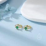 Single Emerald Green CZ Crystal Huggie Hoop in Sterling Silver, Silver or Gold, Minimalist Simple Hoop Earrings