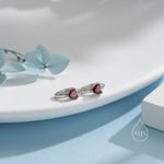 Garnet Red Heart CZ Huggie Hoop in Sterling Silver, Silver or Gold, 8mm Inner Diameter, Stacking Earrings, January Birthstone
