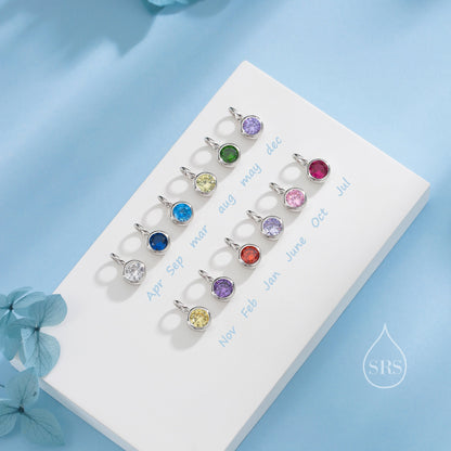 Sterling Silver Family Birthstone Charms, Birthstone Silver Charms, Round CZ Birthstone Charms for Necklaces