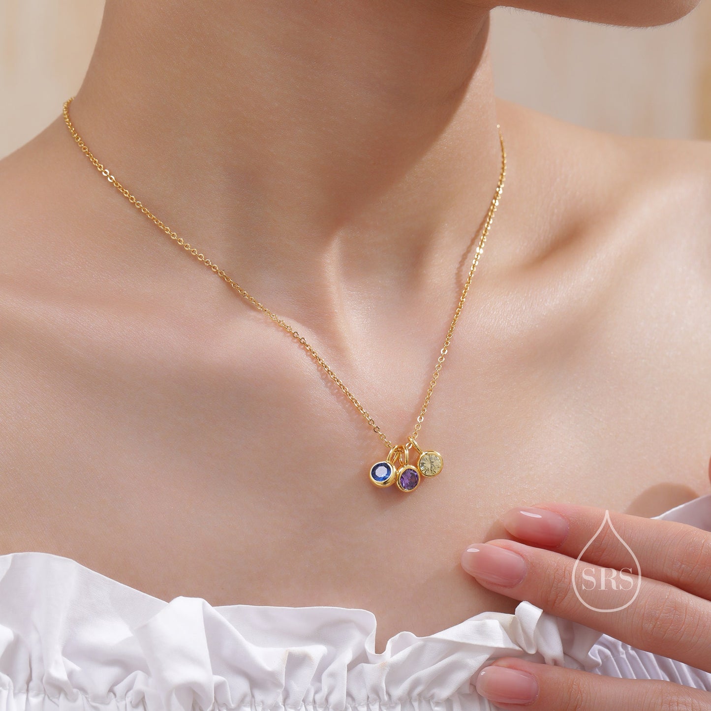 Sterling Silver Family Birthstone Charms, Birthstone Silver Charms, Round CZ Birthstone Charms for Necklaces