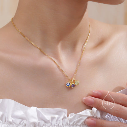 Sterling Silver Family Birthstone Charms, Birthstone Silver Charms, Round CZ Birthstone Charms for Necklaces