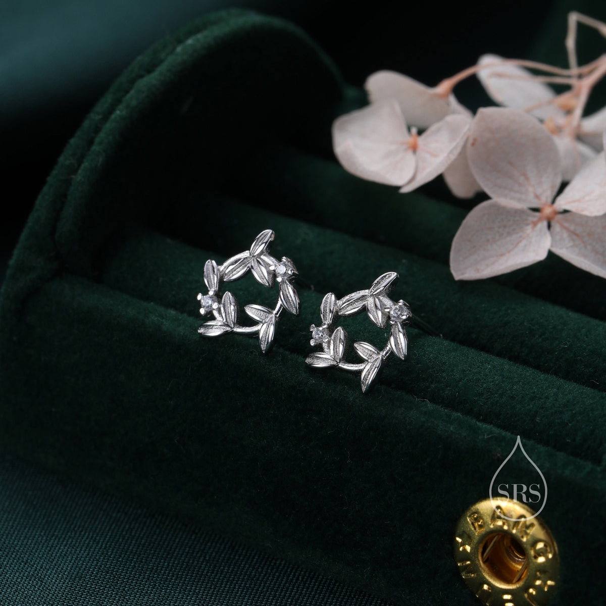 Sterling Silver Tiny Wreath Stud Earrings - Silver or Gold, CZ Circle Flower Stud Earrings, Wedding, Bridal, Christmas Earrings