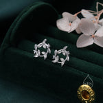 Sterling Silver Tiny Wreath Stud Earrings - Silver or Gold, CZ Circle Flower Stud Earrings, Wedding, Bridal, Christmas Earrings