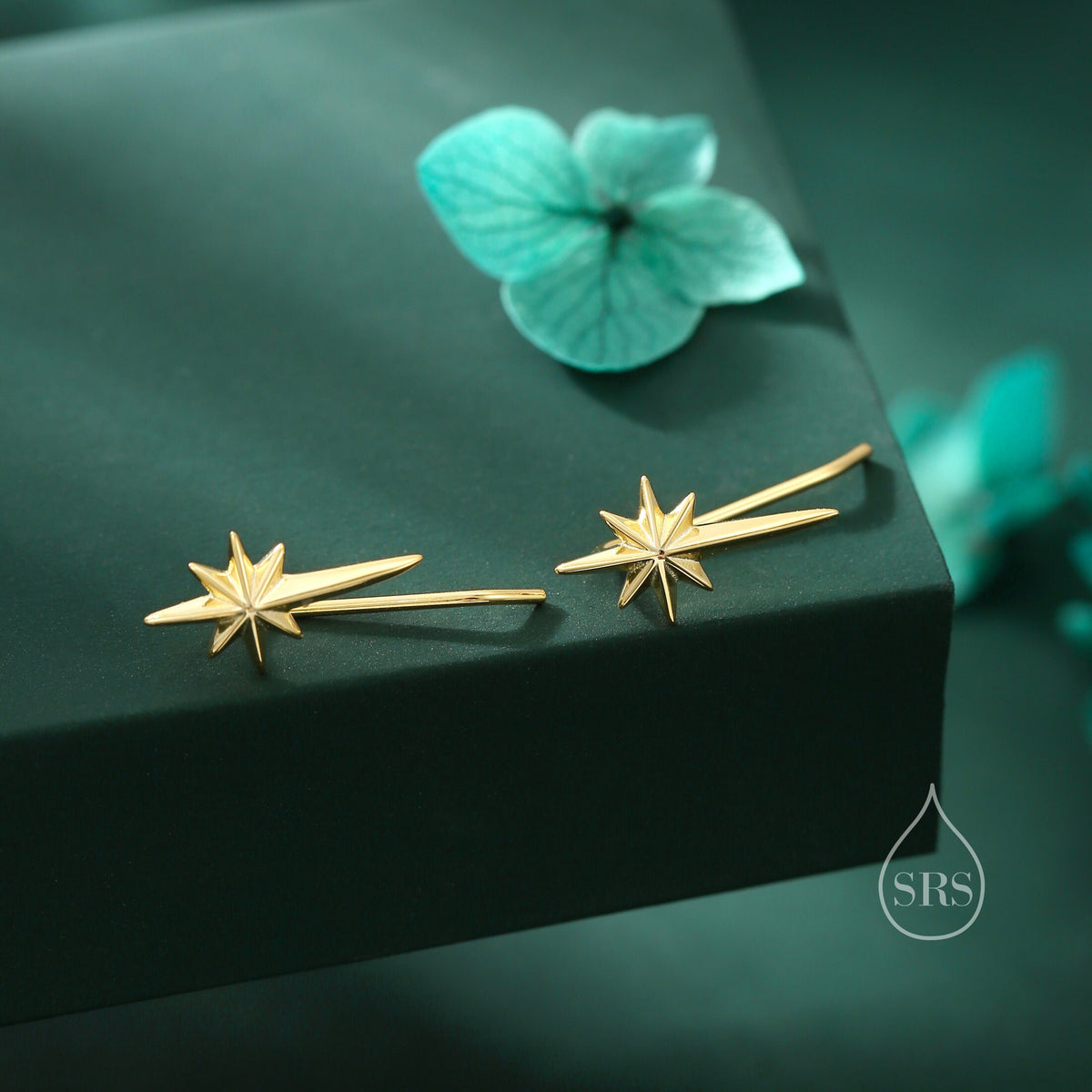 Starburst Ear Crawler Earrings in Sterling Silver - Star Crawler Earrings - Silver or Gold or Rose Gold - North Star Ear Climbers Earrings