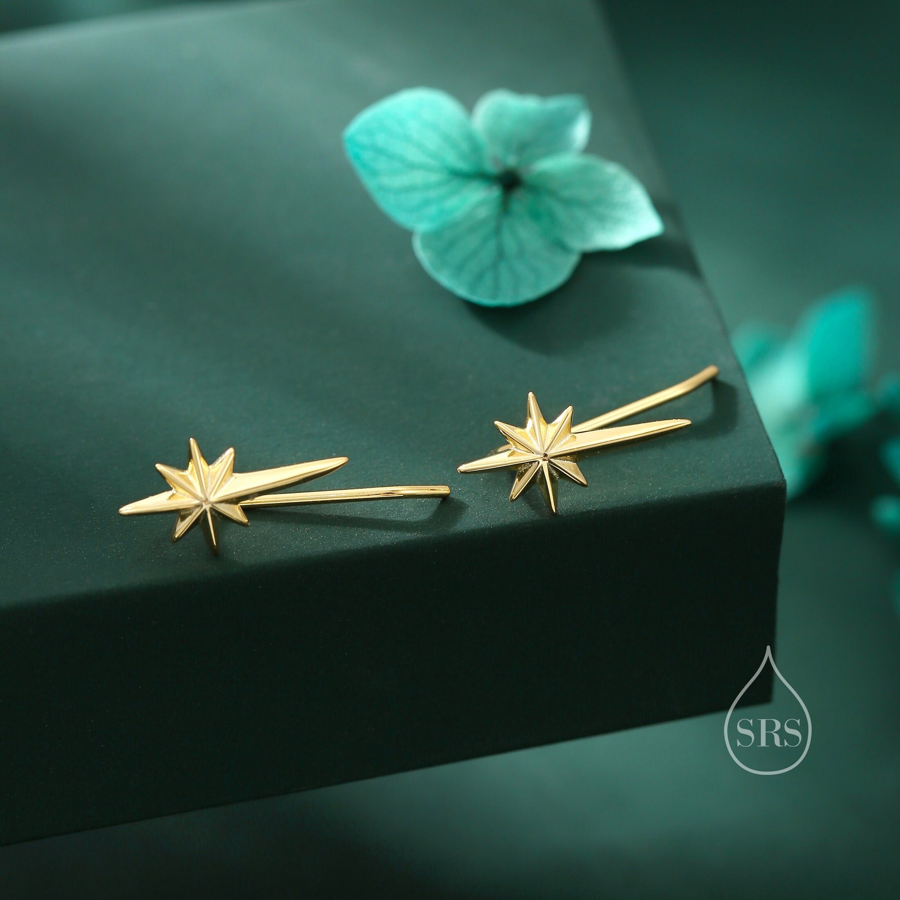 Starburst Ear Crawler Earrings in Sterling Silver - Star Crawler Earrings - Silver or Gold or Rose Gold - North Star Ear Climbers Earrings