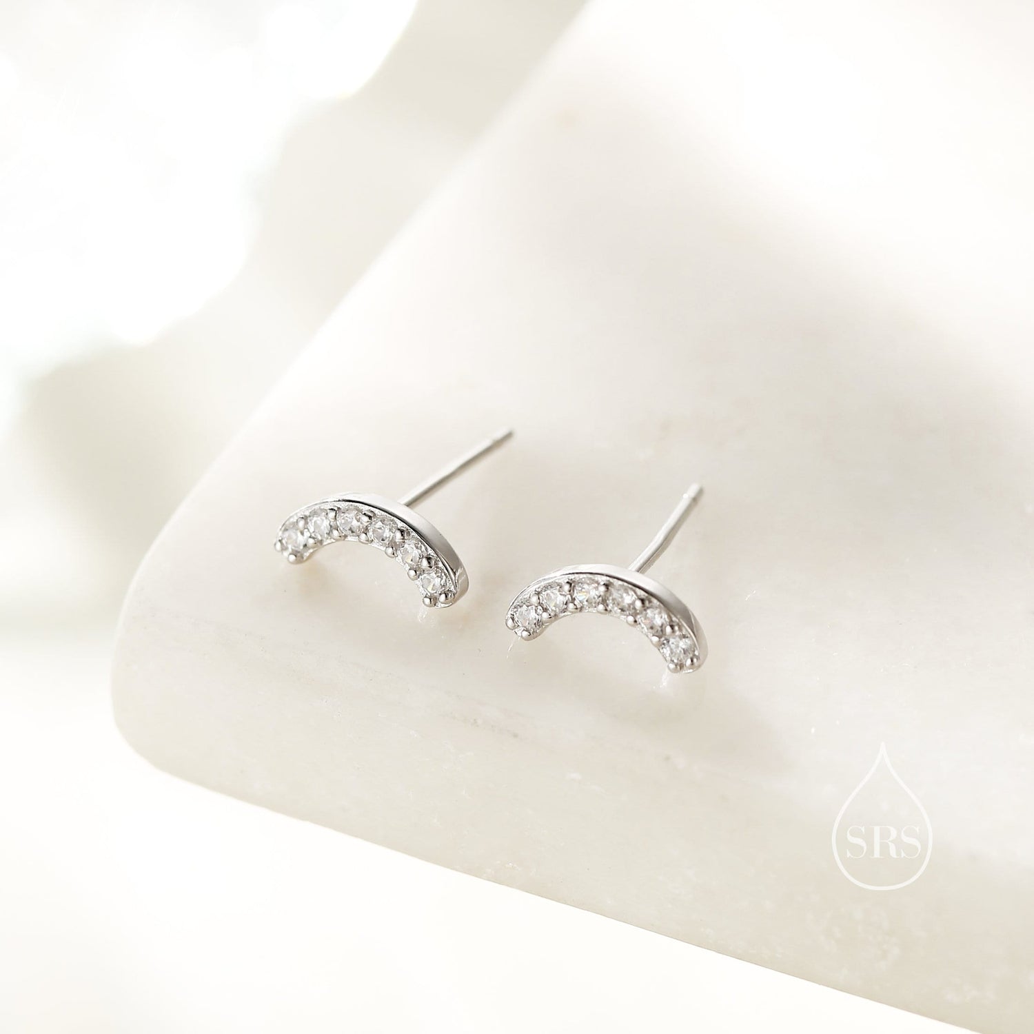 CZ Curved Bar Tiny Stud Earrings in Sterling Silver, Silver or Gold, Tiny CZ Bar Stud, Geometric Bar Earrings, Delicate and Pretty