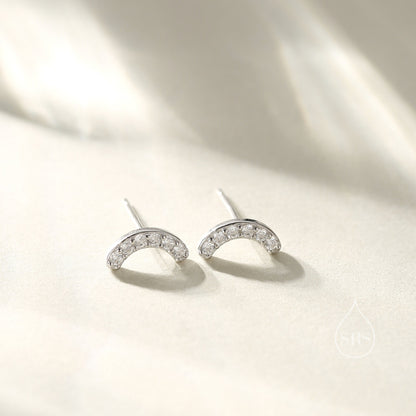 CZ Curved Bar Tiny Stud Earrings in Sterling Silver, Silver or Gold, Tiny CZ Bar Stud, Geometric Bar Earrings, Delicate and Pretty