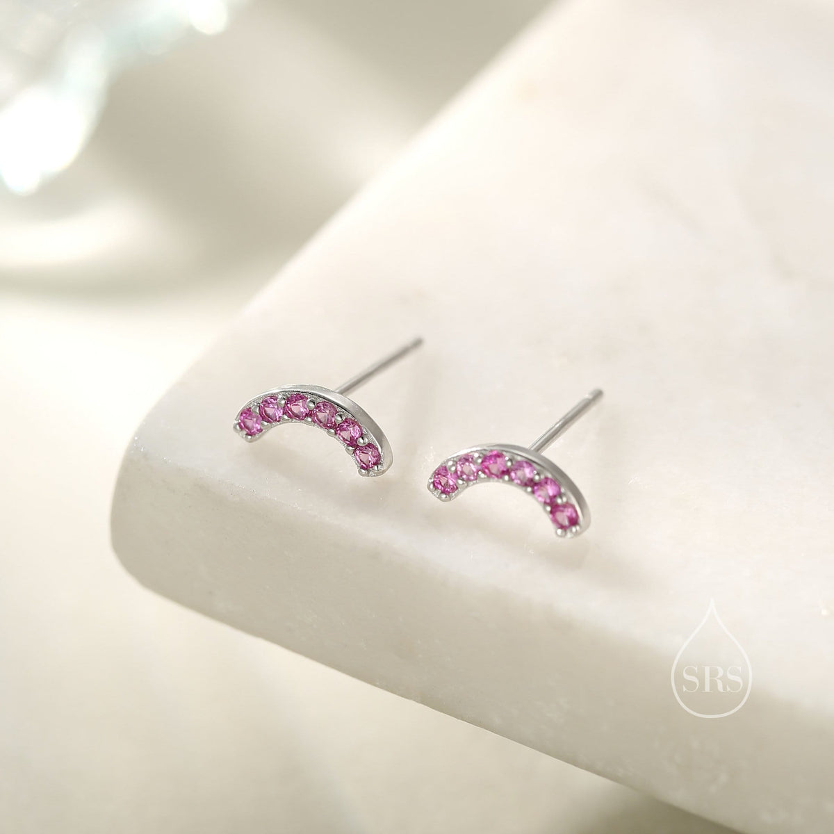 Pink CZ Curved Bar Stud Earrings