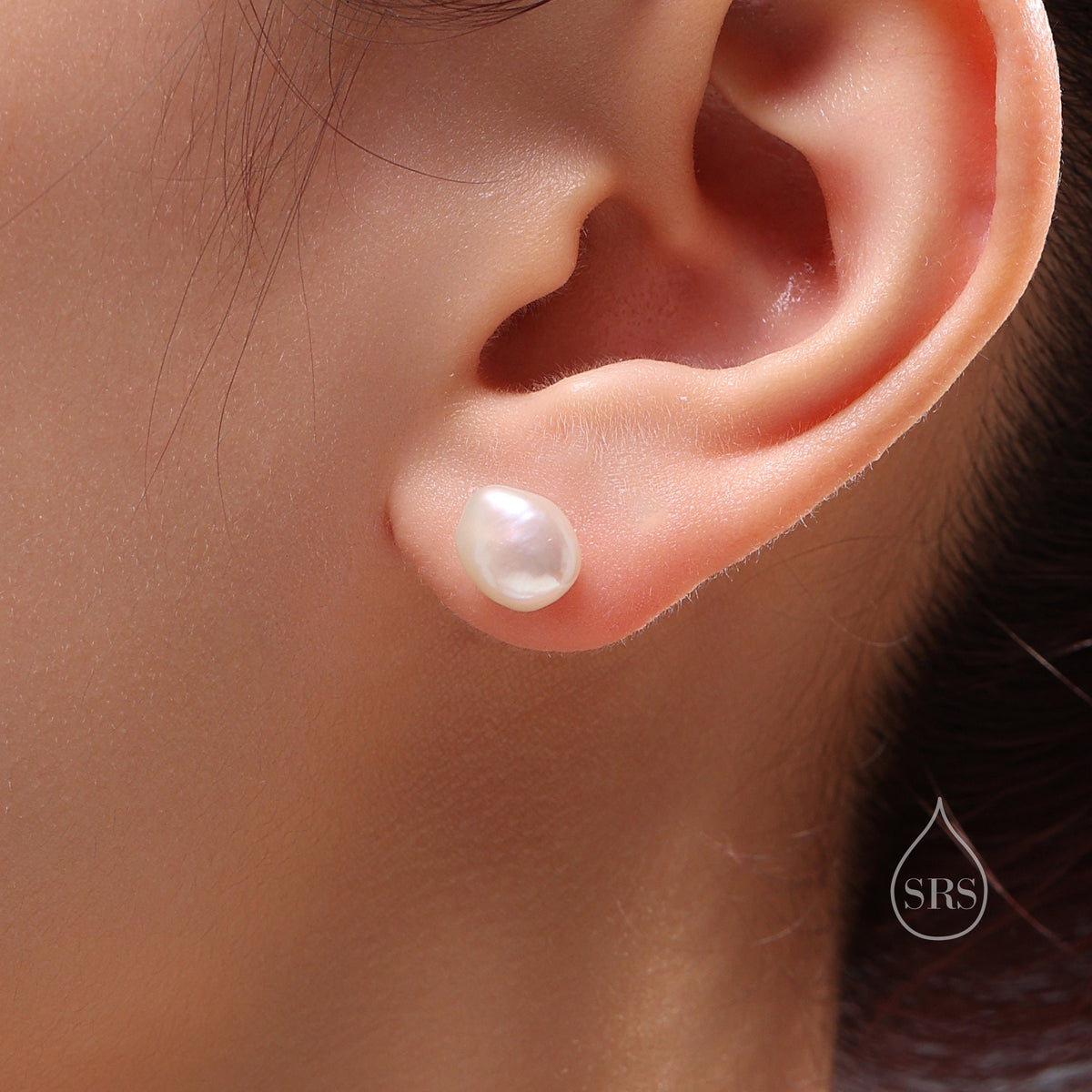 Genuine Fresh Water Pearls Drop Stud Earrings in Sterling Silver, Baroque Pearl, Keshi Pearl Earrings, Simple and Minimalist, Contemporary