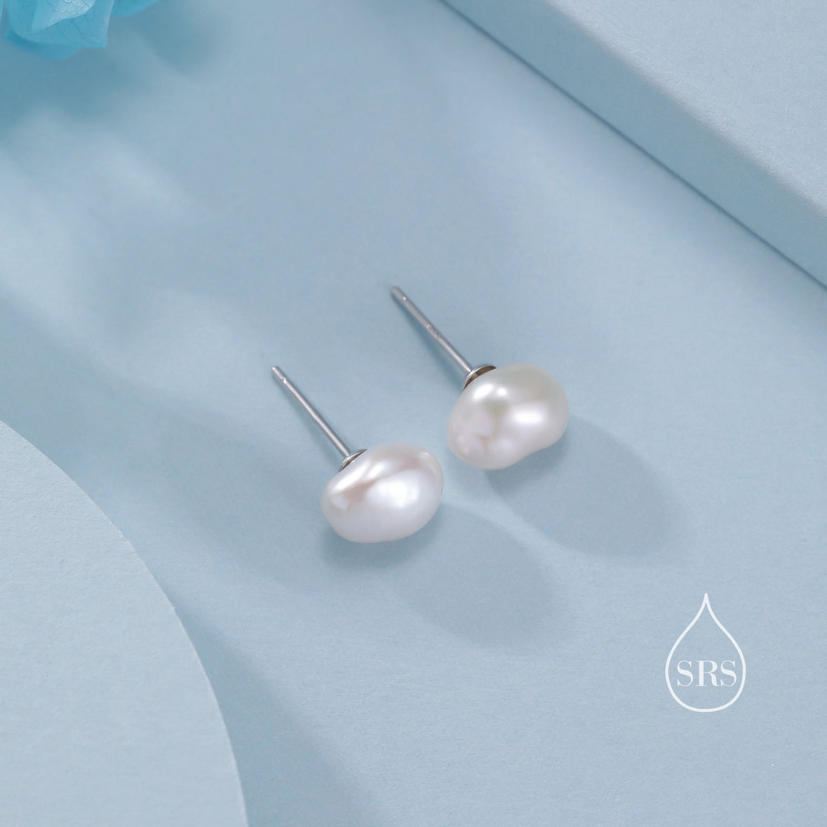 Keshi Pearls Stud Earrings in Sterling Silver, Baroque Pearl Earrings, Genuine Freshwater Pearls Earrings, Simple and Minimalist,