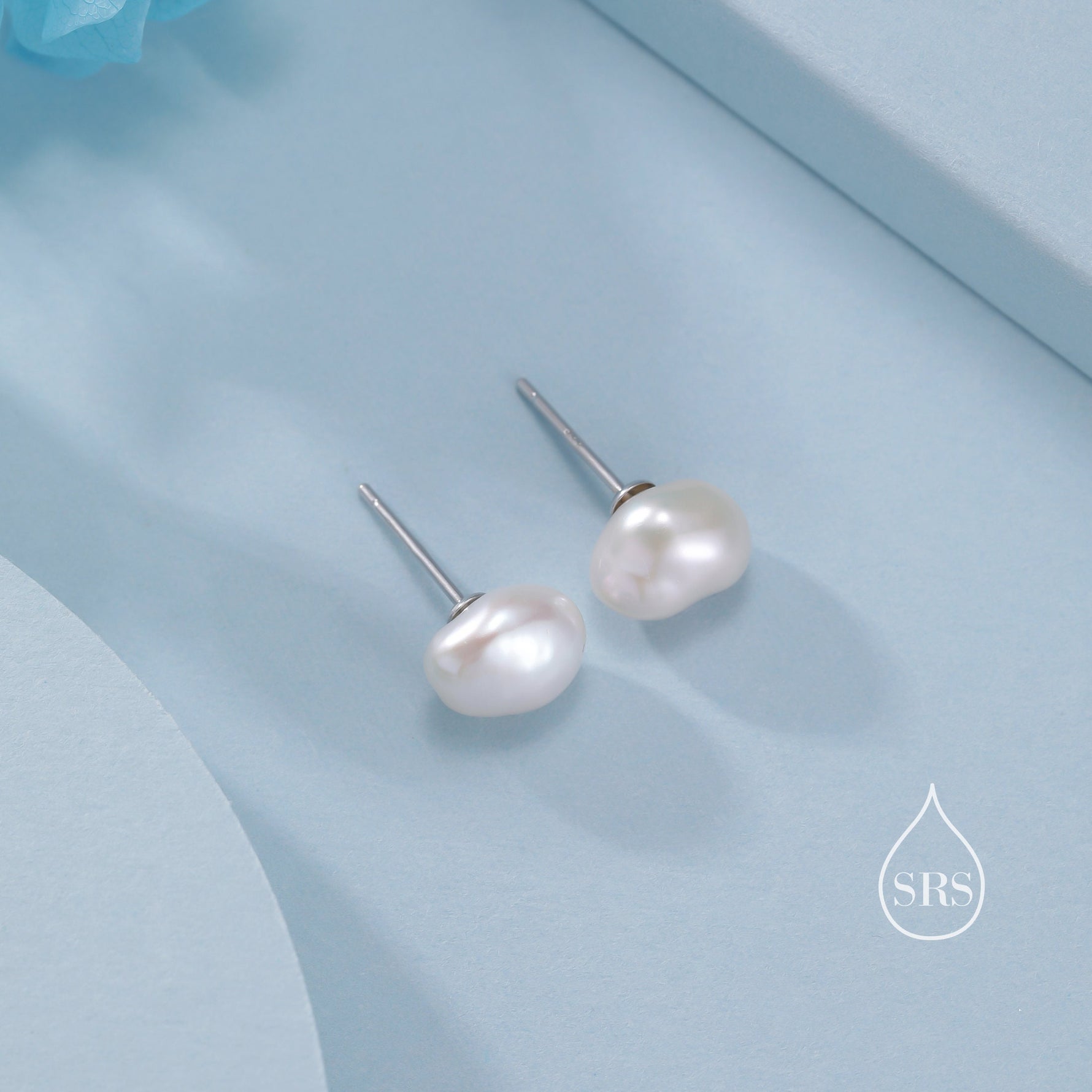 Keshi Pearls Stud Earrings in Sterling Silver, Baroque Pearl Earrings, Genuine Freshwater Pearls Earrings, Simple and Minimalist,