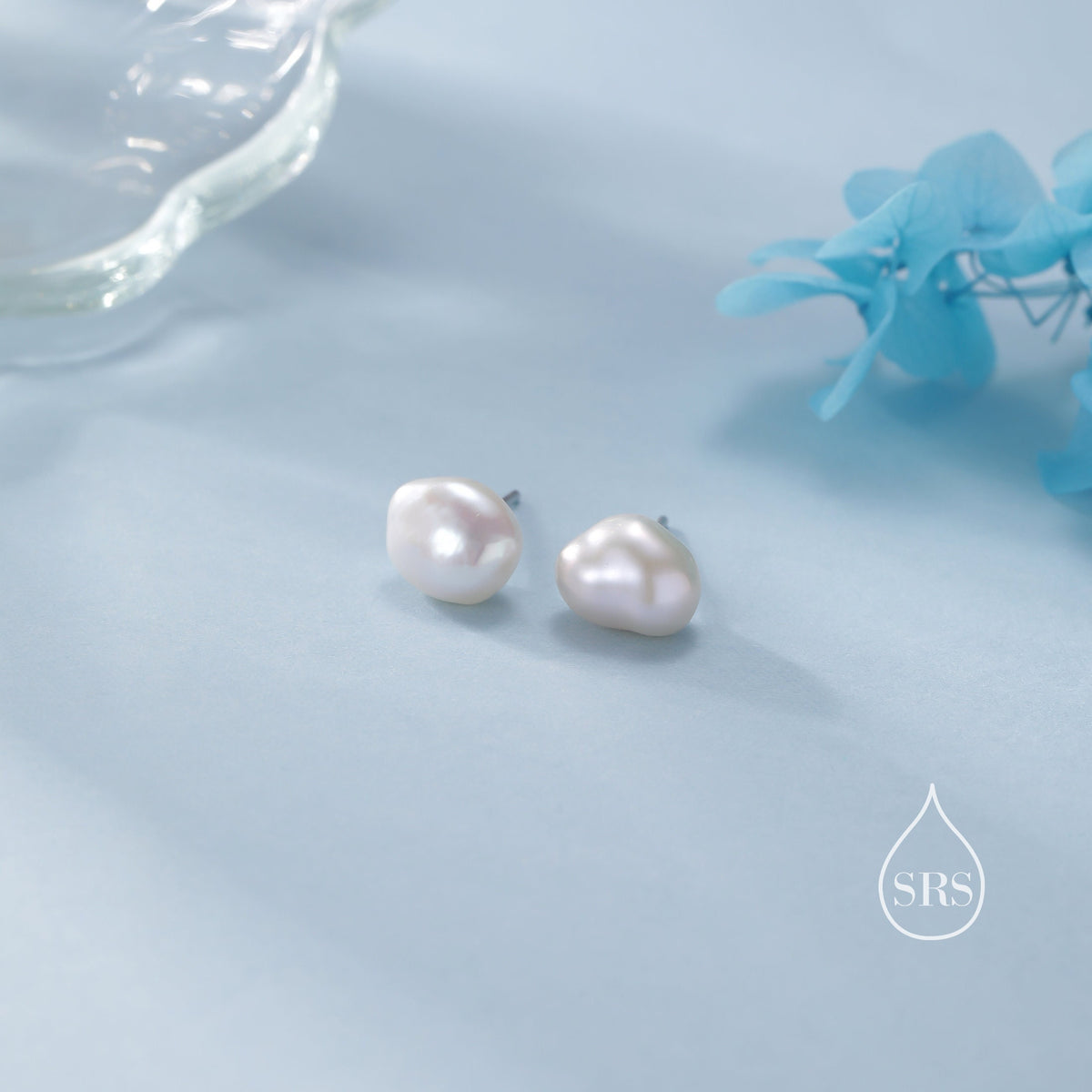 Keshi Pearls Stud Earrings in Sterling Silver, Baroque Pearl Earrings, Genuine Freshwater Pearls Earrings, Simple and Minimalist,