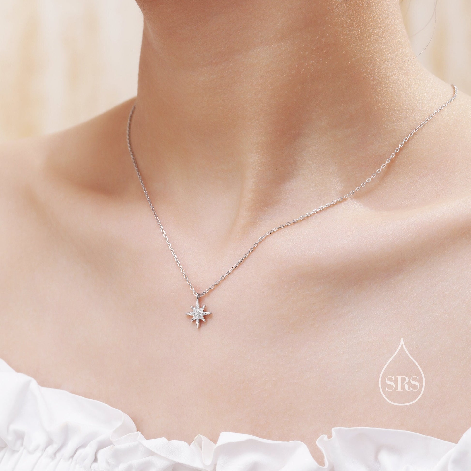 Tiny Starburst Pendant Necklace in Sterling Silver, Silver or Gold