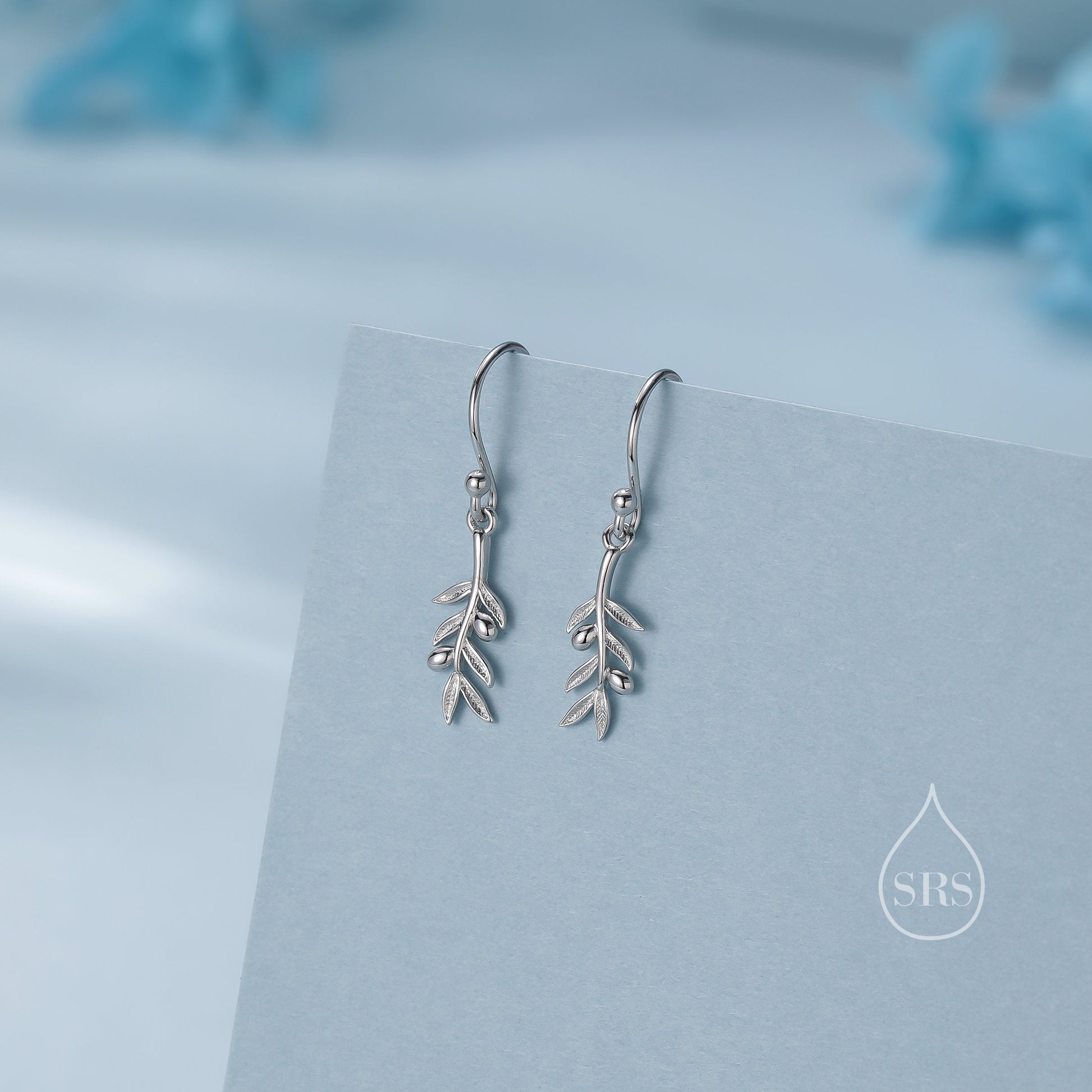 Olive Leaf Dangle Earrings in Sterling Silver, Silver, Olive Branch Earrings, Nature Inspired Leaf Earrings