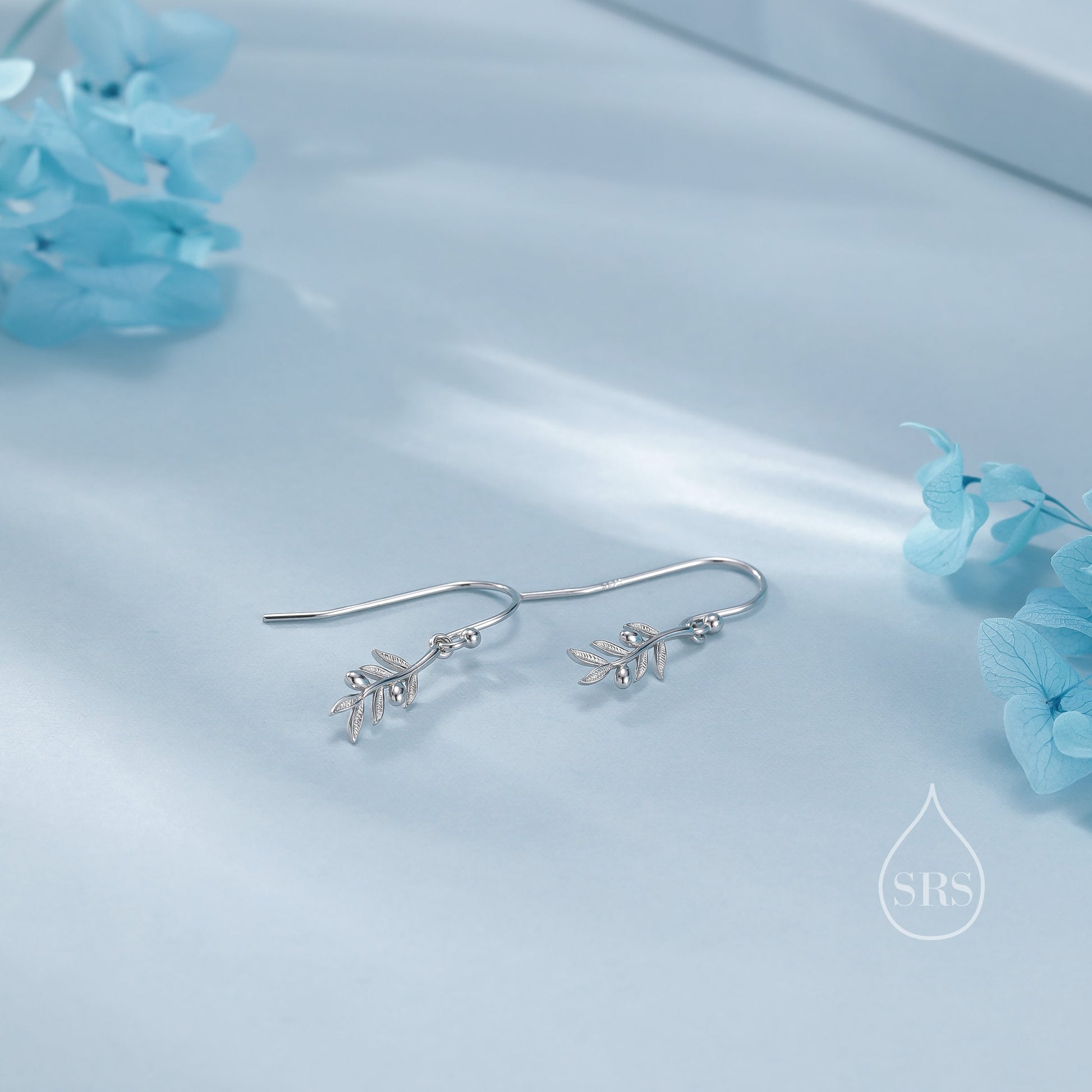 Olive Leaf Dangle Earrings in Sterling Silver, Silver, Olive Branch Earrings, Nature Inspired Leaf Earrings