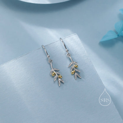 Olive Leaf Dangle Earrings in Sterling Silver, Silver, Olive Branch Earrings, Nature Inspired Leaf Earrings