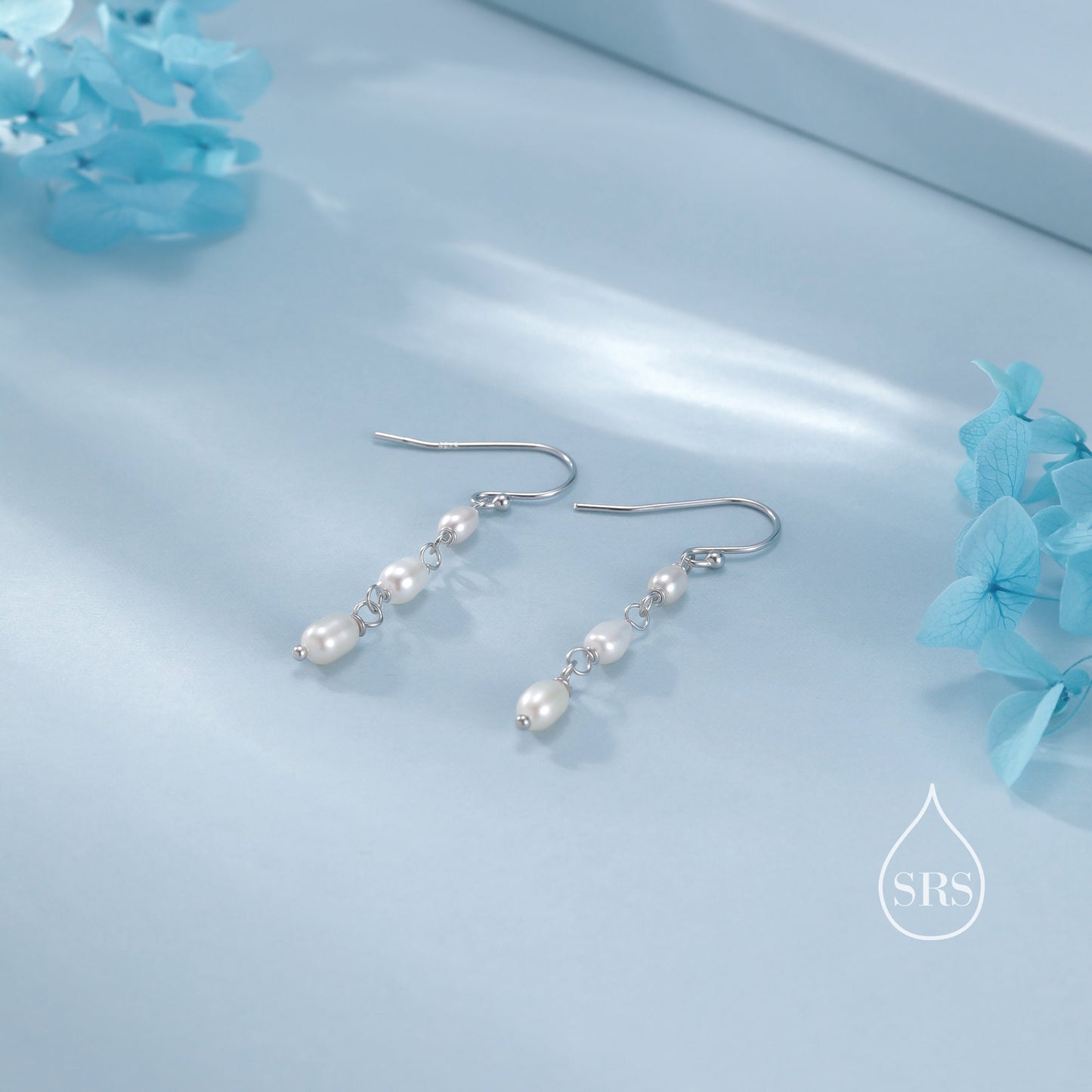 Oval Freshwater Pearl Trio Drop Hook Earrings in Sterling Silver, Silver or Gold, Irregular Shape Pearl Drop Earrings, Natural Pearls