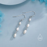 Oval Freshwater Pearl Trio Drop Hook Earrings in Sterling Silver, Silver or Gold, Irregular Shape Pearl Drop Earrings, Natural Pearls