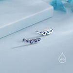 Sapphire Blue Droplet CZ Cluster Crawler Earrings in Sterling Silver, Silver or Gold, Pear CZ Cluster Crawler, Cluster Earrings