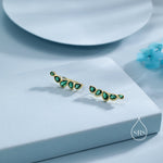 Emerald Green Droplet CZ Cluster Crawler Earrings in Sterling Silver, Silver or Gold, Pear CZ Cluster Crawler, Cluster Earrings