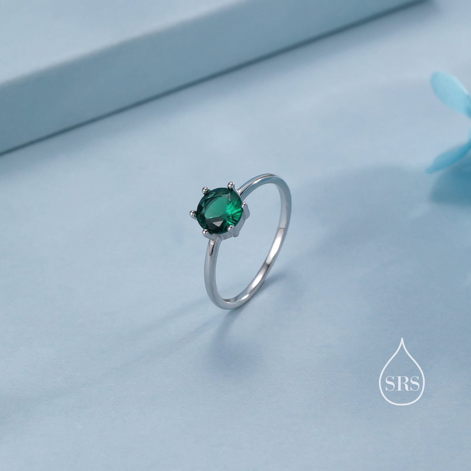 1 Carat Round Emerald Green CZ Solitaire Ring - May Birthstone