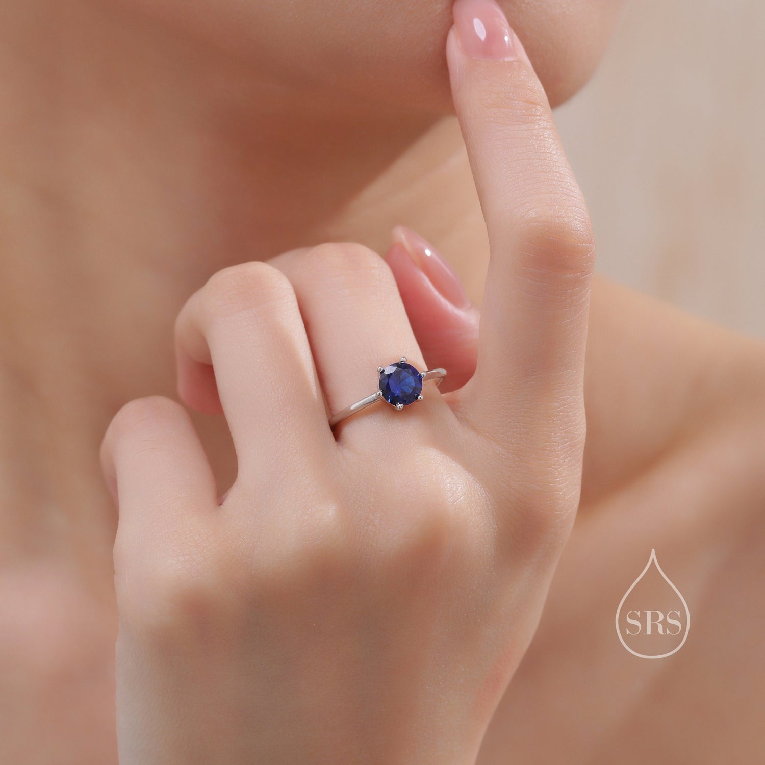 1 Carat Sapphire Blue CZ Ring in Sterling Silver, 6mm Blue Zircon Ring, US Size 5-8, Six Prong Ring, September Birthstone