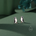 Enamel Puffin Bird Stud Earrings in Sterling Silver - Puffin Earrings - Cute, Fun, Whimsical and Pretty Jewellery