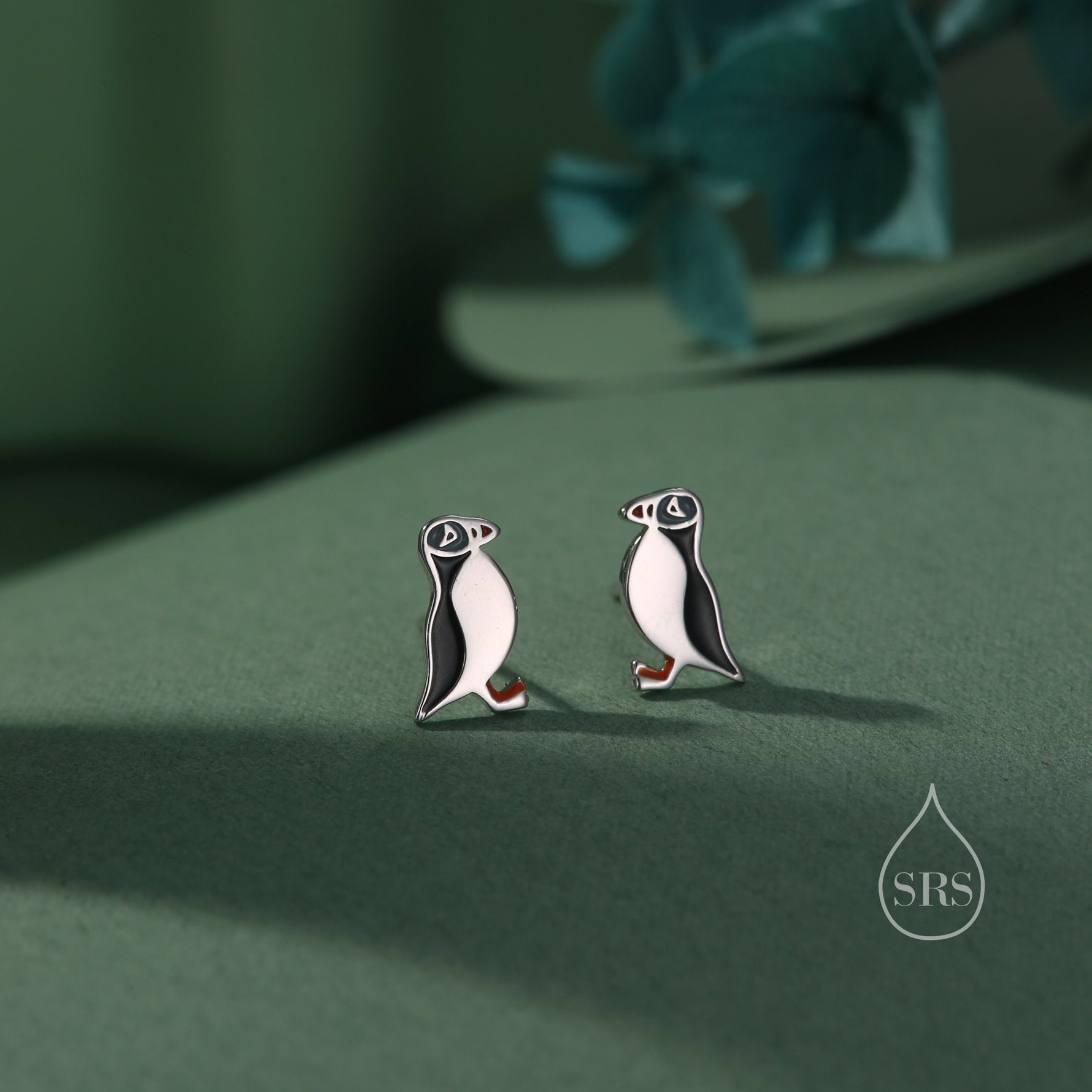 Enamel Puffin Bird Stud Earrings in Sterling Silver - Puffin Earrings - Cute, Fun, Whimsical and Pretty Jewellery