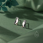 Enamel Puffin Bird Stud Earrings in Sterling Silver - Puffin Earrings - Cute, Fun, Whimsical and Pretty Jewellery