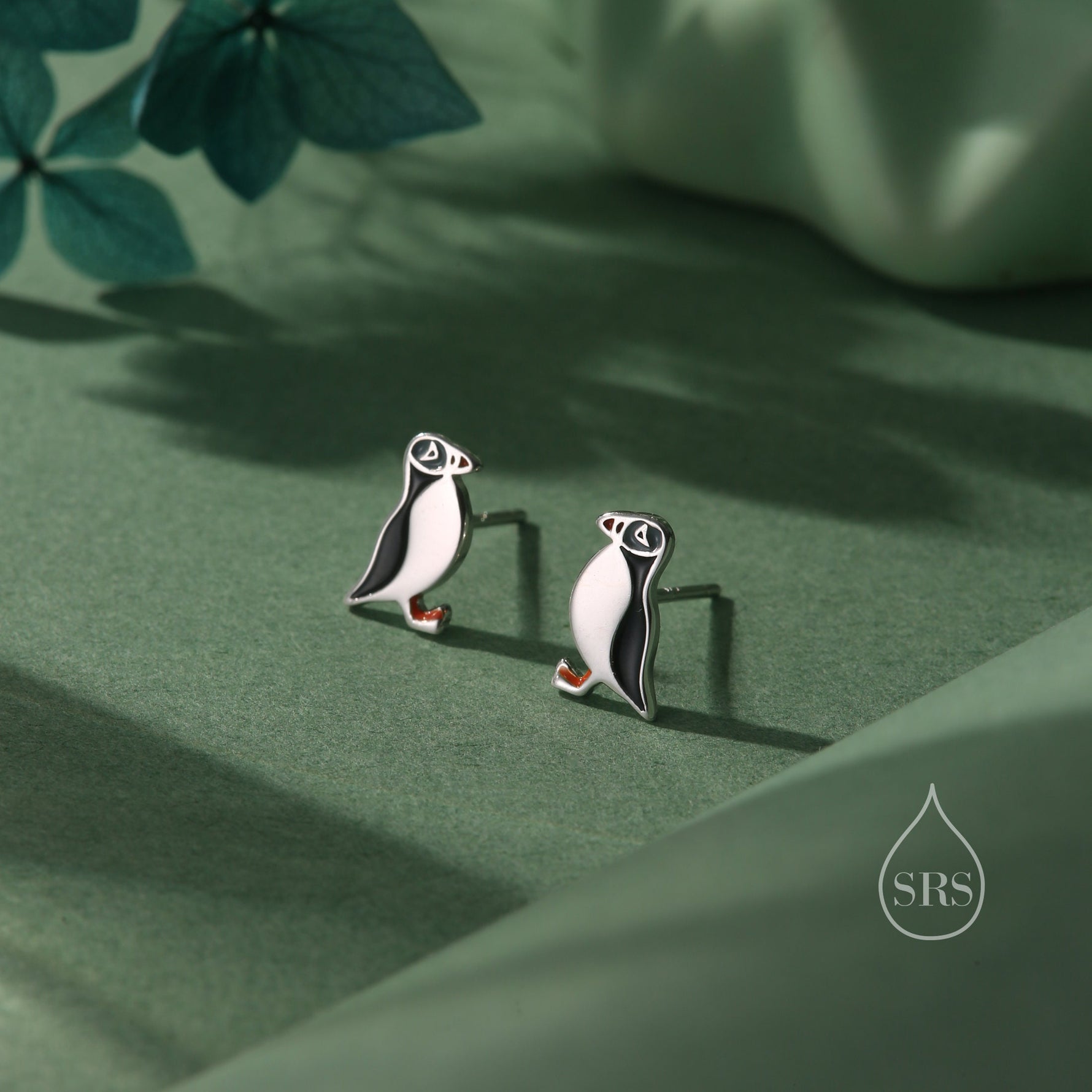 Enamel Puffin Bird Stud Earrings in Sterling Silver - Puffin Earrings - Cute, Fun, Whimsical and Pretty Jewellery
