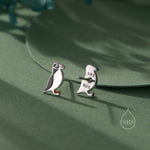 Enamel Puffin Bird Stud Earrings in Sterling Silver - Puffin Earrings - Cute, Fun, Whimsical and Pretty Jewellery