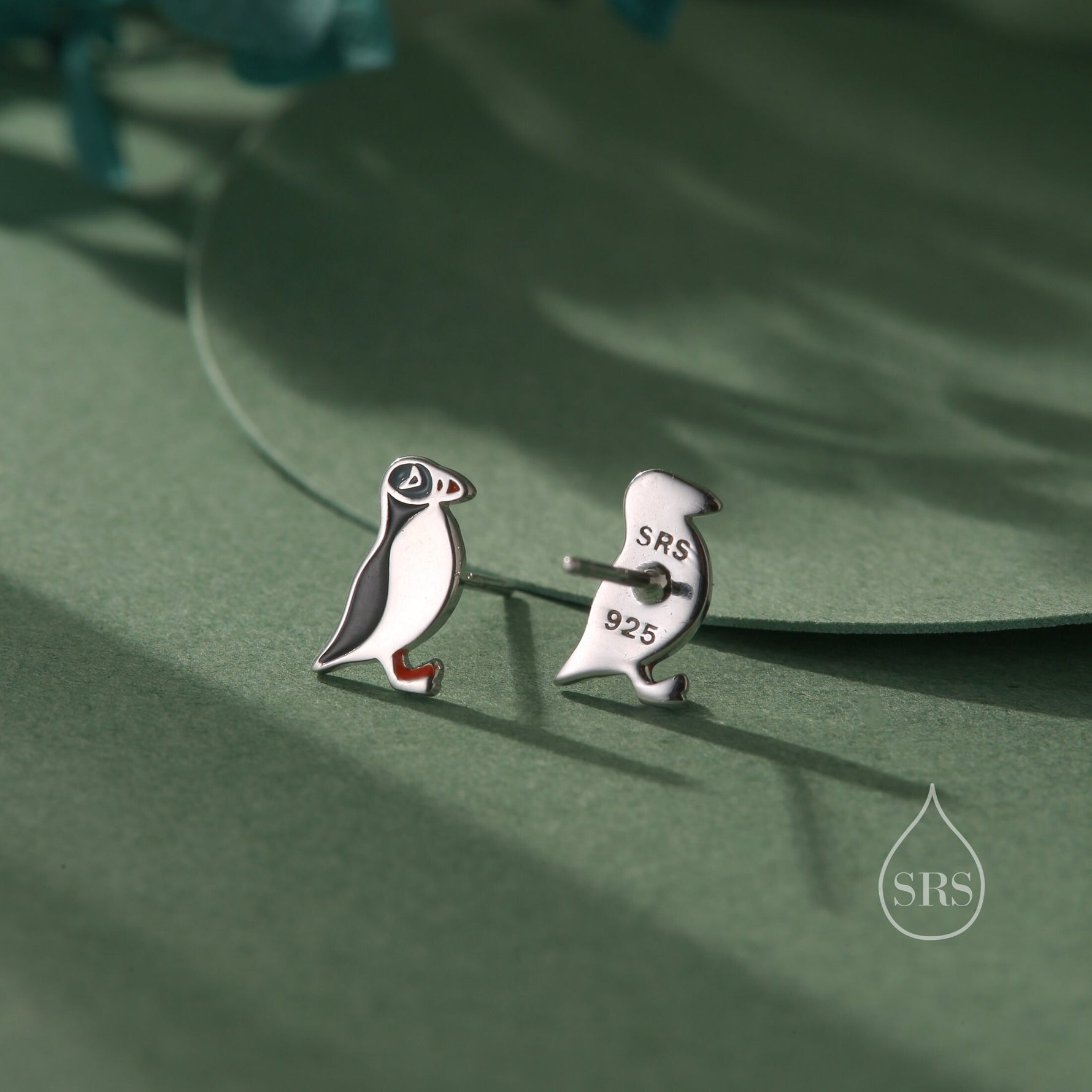 Enamel Puffin Bird Stud Earrings in Sterling Silver - Puffin Earrings - Cute, Fun, Whimsical and Pretty Jewellery