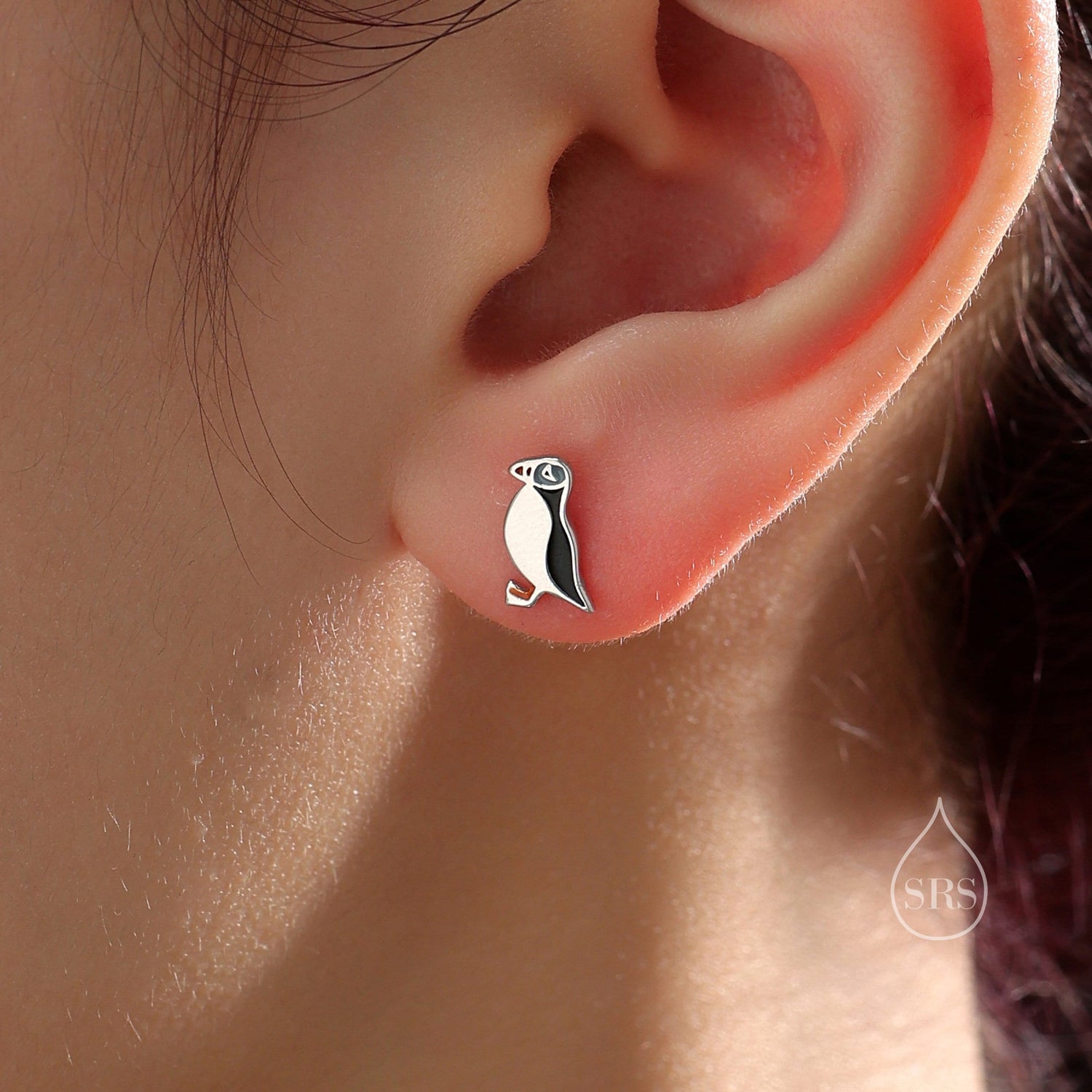 Enamel Puffin Bird Stud Earrings in Sterling Silver - Puffin Earrings - Cute, Fun, Whimsical and Pretty Jewellery