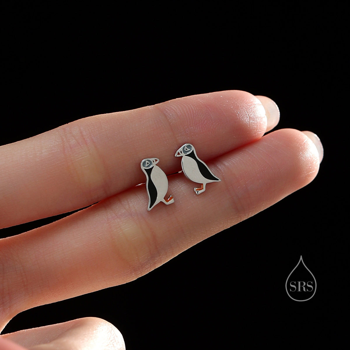 Enamel Puffin Bird Stud Earrings in Sterling Silver - Puffin Earrings - Cute, Fun, Whimsical and Pretty Jewellery