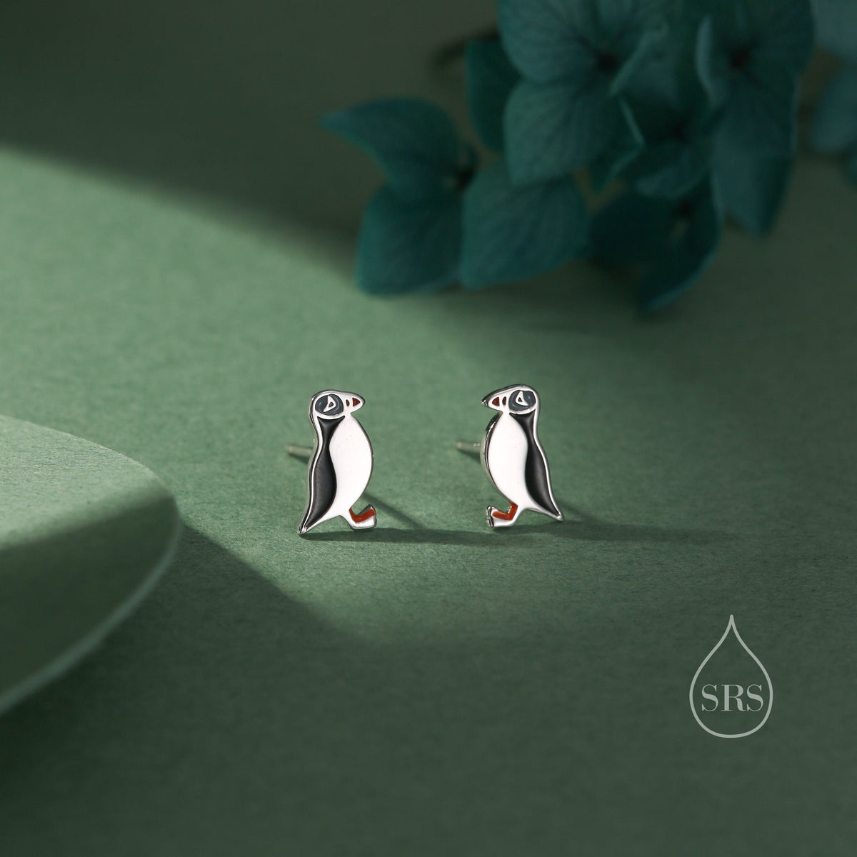 Enamel Puffin Bird Stud Earrings in Sterling Silver - Puffin Earrings - Cute, Fun, Whimsical and Pretty Jewellery