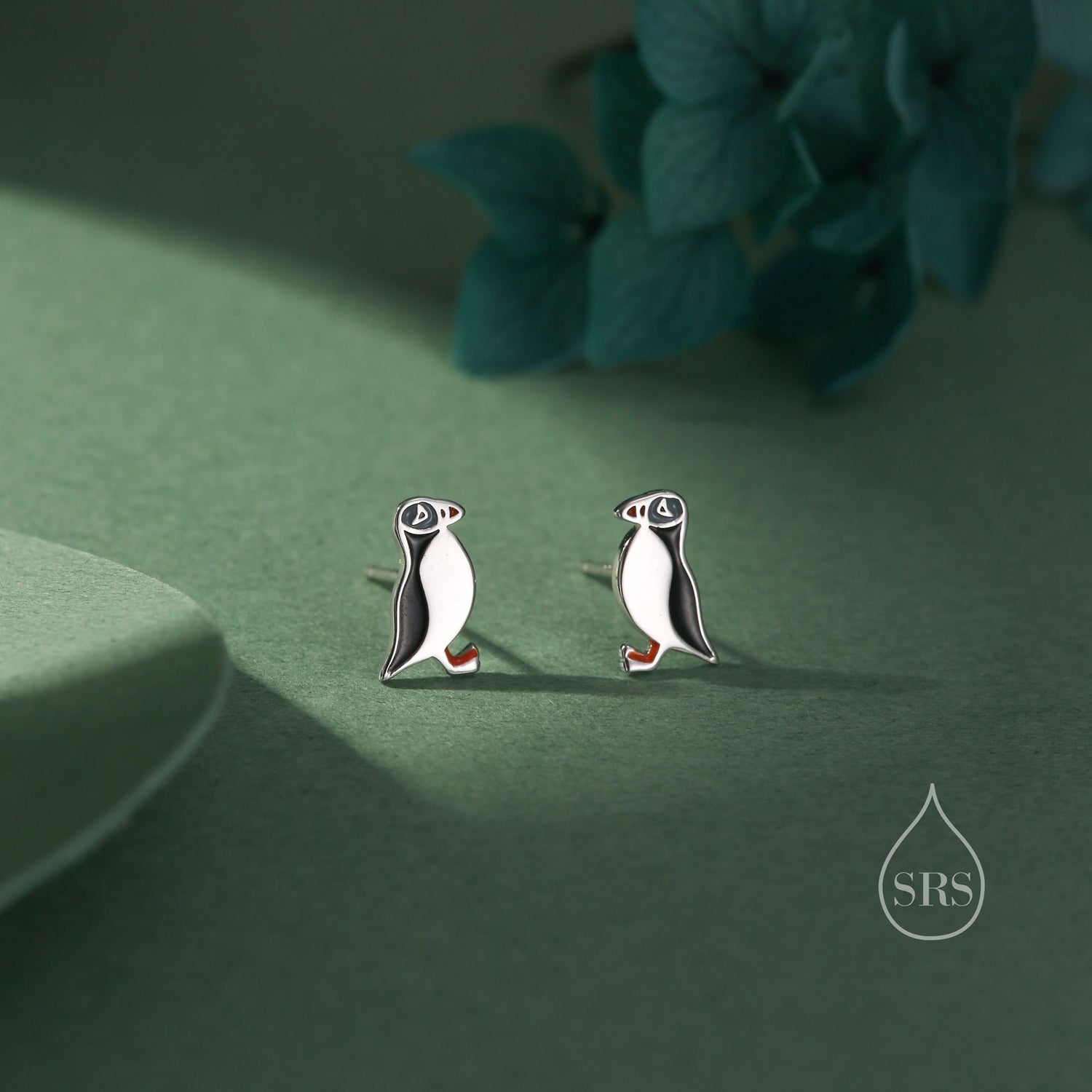 Enamel Puffin Bird Stud Earrings in Sterling Silver - Puffin Earrings - Cute, Fun, Whimsical and Pretty Jewellery