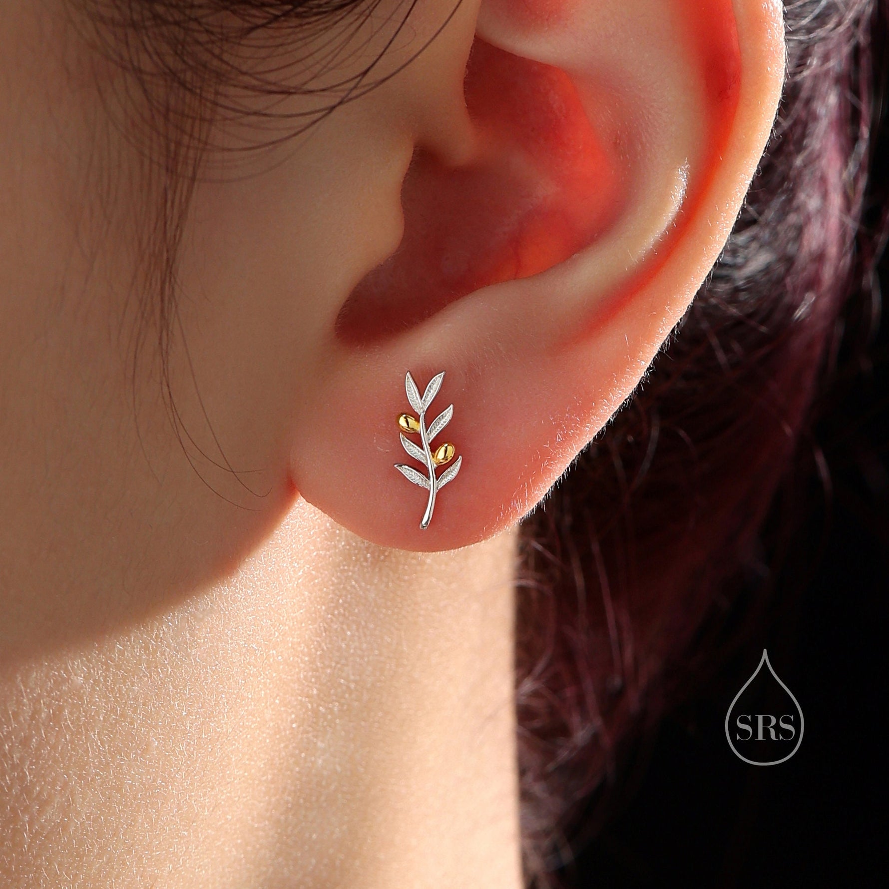 Sterling Silver Olive Branch 18G Screw Back Earrings