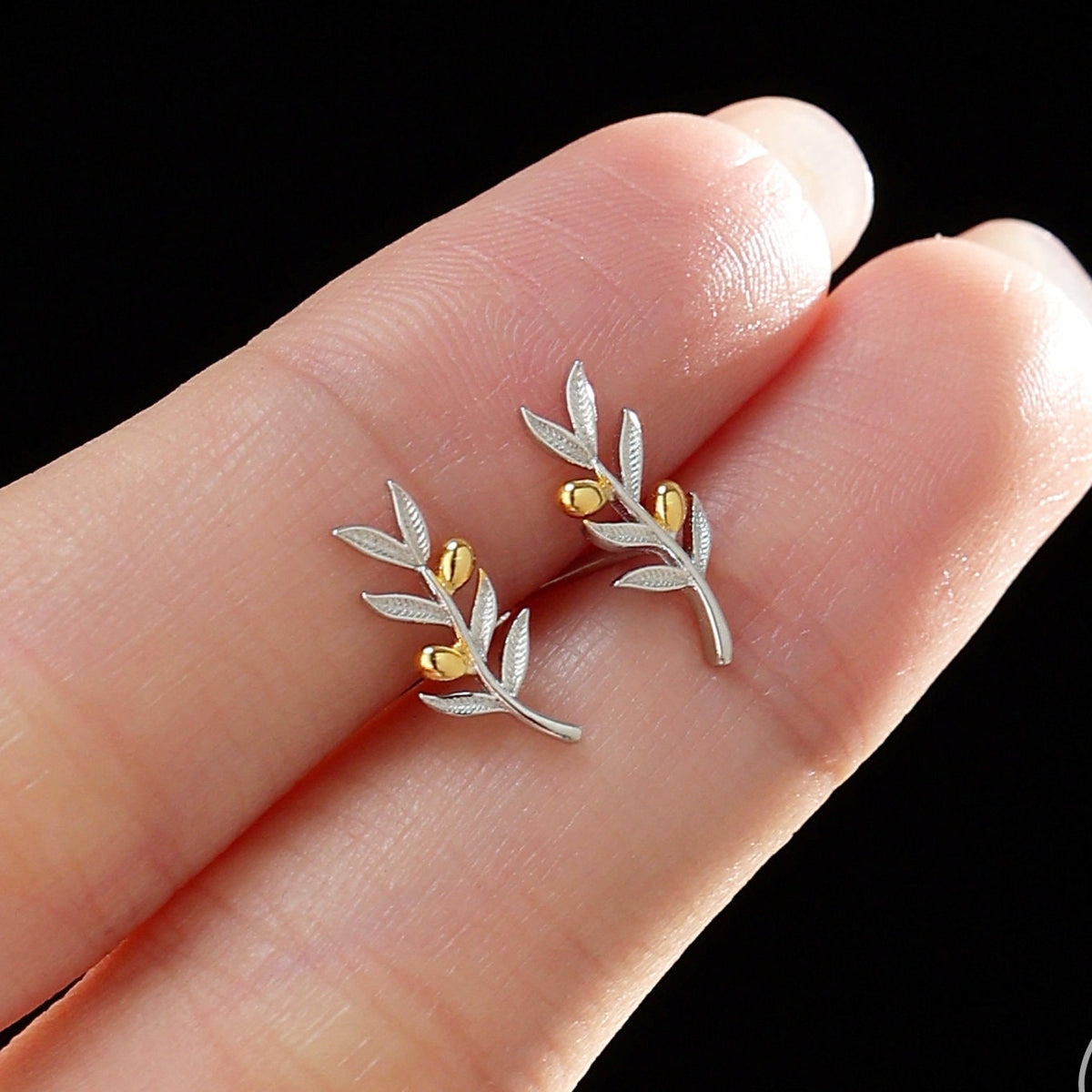 Sterling Silver Olive Branch 18G Screw Back Earrings