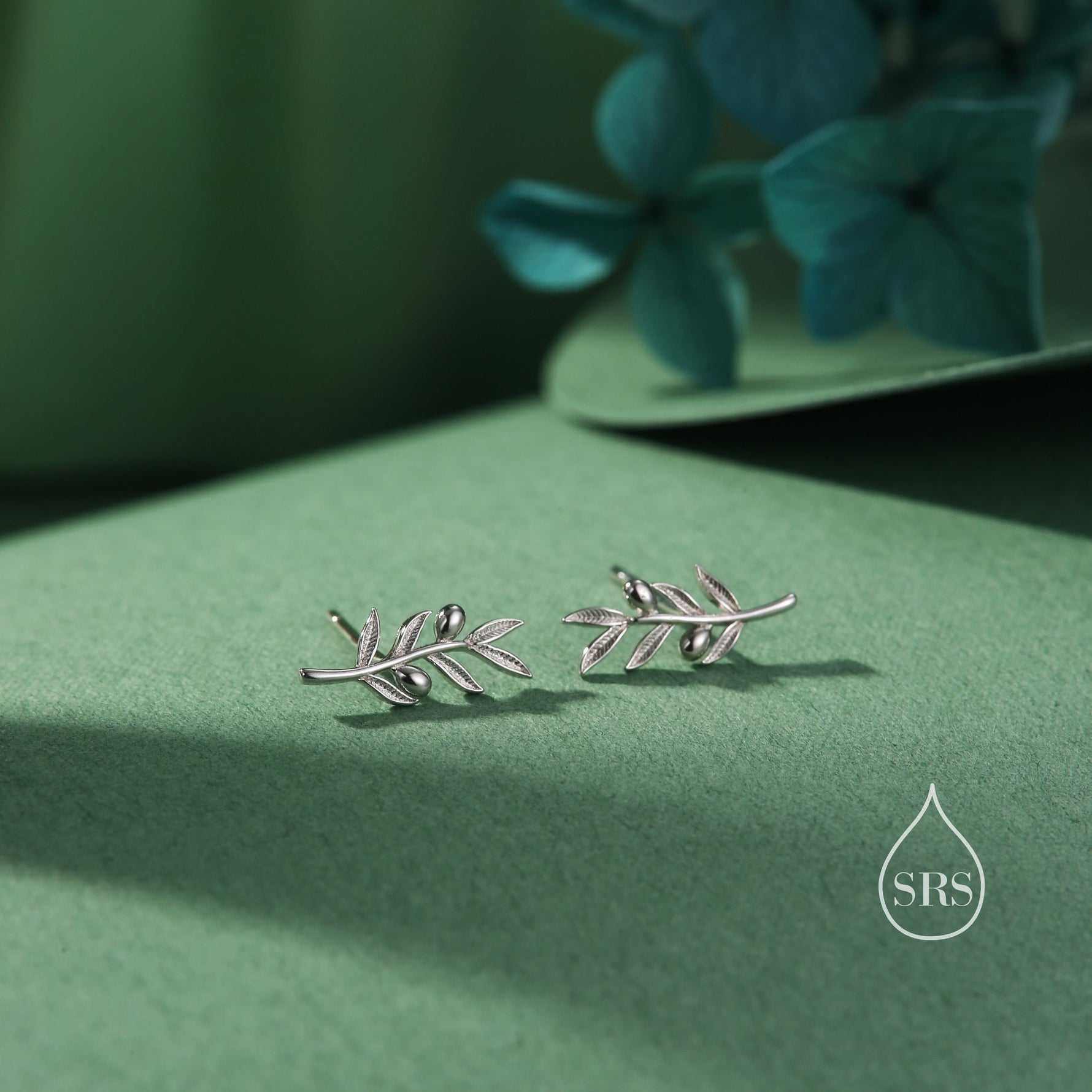 Olive Leaf Stud Earrings in Sterling Silver, Silver, Olive Branch Earrings, Nature Inspired Leaf Earrings