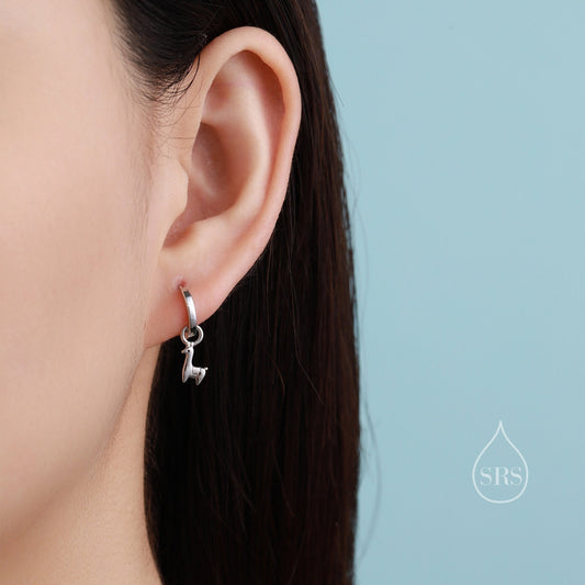 Llama Huggie Hoop Earrings in Sterling Silver, Alpaca Huggie Hoops, Silver or Gold,  Detachable Llama Alpaca Earrings